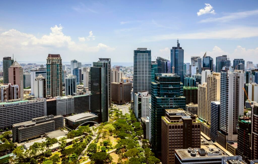 Manila cityscape under blue sky, Philippines
